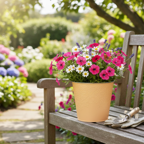 Artículo Maceta metálica, color naranja pastel, Ø13,5 cm, H12,5 cm