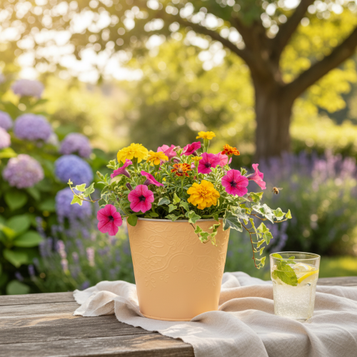 Artículo Maceta metálica, color naranja pastel, Ø13,5 cm, H12,5 cm