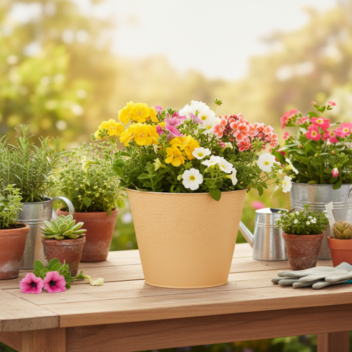 Artículo Maceta metálica, color naranja pastel, Ø20cm H16cm