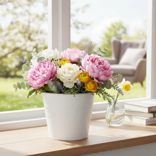 Artículo Maceta metálica, blanco pastel, Ø16cm H14cm