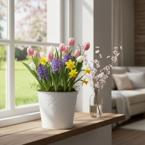 Maceta metálica, blanco pastel, Ø16cm H14cm | Floristik24.es
