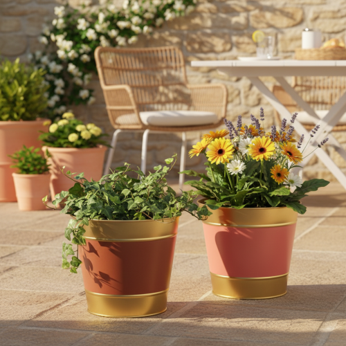 Artículo Maceta/jardinera de metal, Ø26cm H22cm, 4 piezas