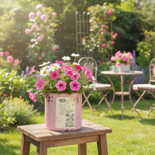 Artículo Lata decorativa, rosa antigua, lata de metal para plantar, Ø11cm H10.5cm