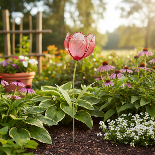 Artículo Estaca de cristal con forma de tulipán para jardín - Preciosa decoración para jardín y balcón, 94 cm