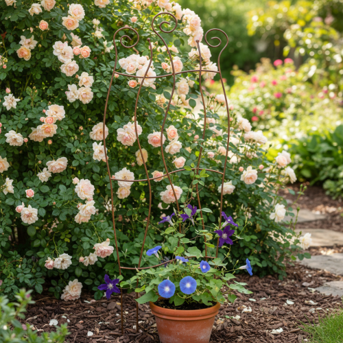 Artículo Enrejado de jardín metálico con diseño curvo para plantas trepadoras, 110cm