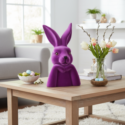 Artículo Busto de conejo aterciopelado Thinking Rabbit para Pascua, 16,5 × 13 × 27 cm