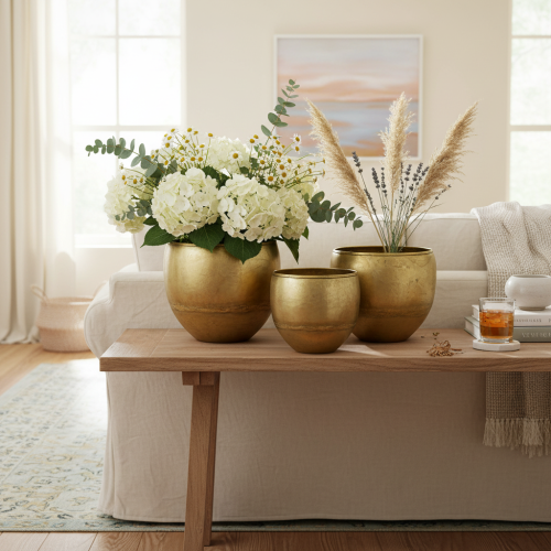 Artículo Jarrones decorativos de metal con aspecto de latón, Ø18/15/12,5 cm, juego de 3