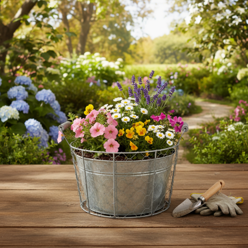 Artículo Maceta de rejilla metálica para plantar, cesta de primavera, metal, Ø26cm