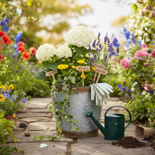 Artículo Macetero, florero o maceta de metal con asas plateadas, acabado en acero envejecido, Ø18cm H20cm