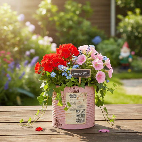 Artículo Maceta, rosa antigua, caja decorativa de metal, vintage, Ø15,5 cm H15 cm