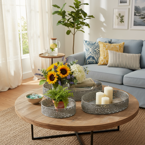 Artículo Juego de 3 cuencos decorativos de metal ovalados con diseño gris, 25,5/29/34,5 cm.