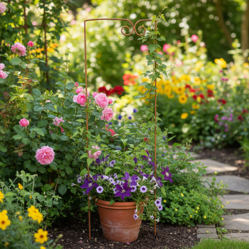 Artículo Enrejado, ayuda para trepar, elemento decorativo curvo para macizos de flores y macetas, 75 cm