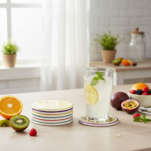 Artículo Posavasos de frutas, diseño de frutas, decoración de mesa, cocina y sala de estar, 10 cm, 6 piezas
