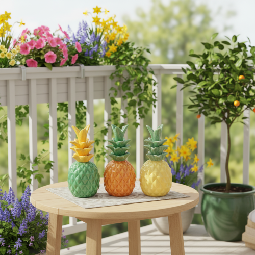 Artículo Piña decorativa de cerámica, decoración de cerámica colorida, surtido, 17 cm, 3 piezas