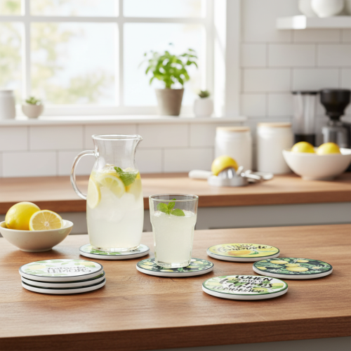 Posavasos de cerámica decorativos limón redondos surtidos Ø10,5cm 6ud | Floristik24.es