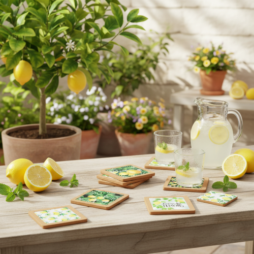 Posavasos Limones Corcho Cerámica Verano Surtido 19,5cm 6uds | Floristik24.es