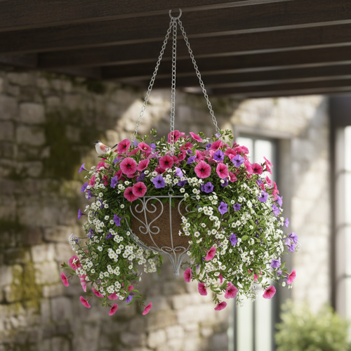 Cesta de metal para colgar decoración de metal blanco gris Ø24cm H19cm | Floristik24.es