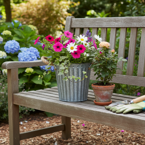 Maceta metálica, maceta decorativa con asas, jardinera, macetero Ø16,5 cm | Floristik24.es