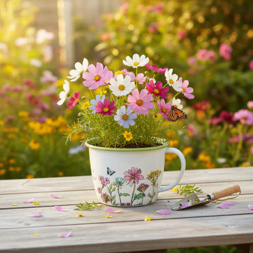 Artículo Taza decorativa, maceta esmaltada, Ø11cm H8cm