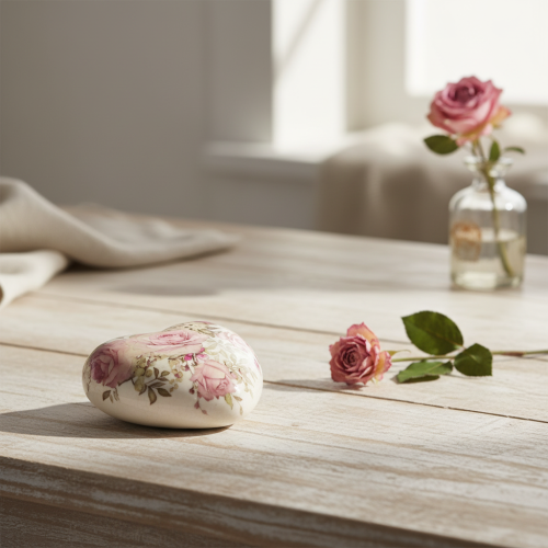 Artículo Corazón decorativo de cerámica con rosas loza para mesa 10,5cm