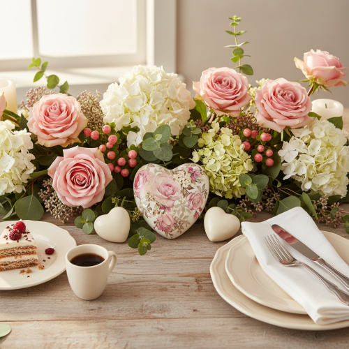 Artículo Corazón decorativo de cerámica con rosas loza para mesa 10,5cm