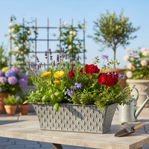 Bol de zinc con diseño de rombos, 22 cm × 12 cm. | Floristik24.es