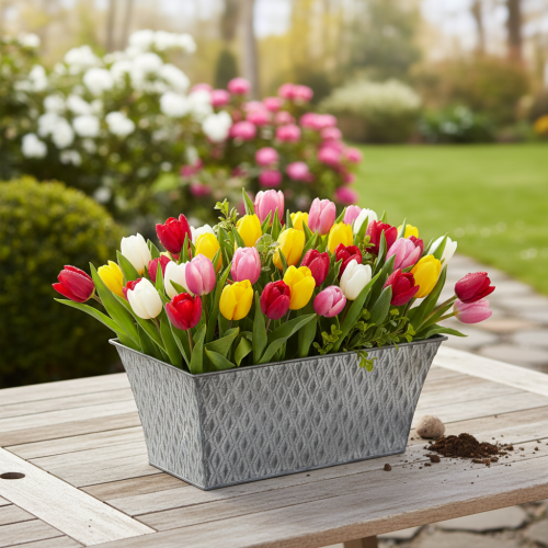 Bol de zinc con diseño de rombos, 26 cm x 15,5 cm | Floristik24.es