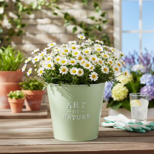 Artículo Maceta de zinc, jardinera de metal, verde menta, Ø22cm, H21cm