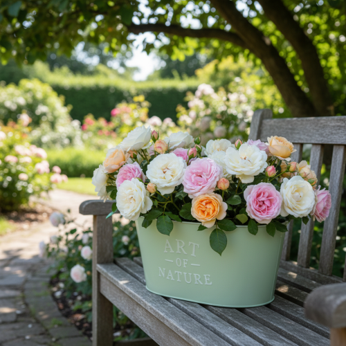 Artículo Maceta ovalada de zinc verde menta, 27 × 18 cm, 12,5 cm de alto.