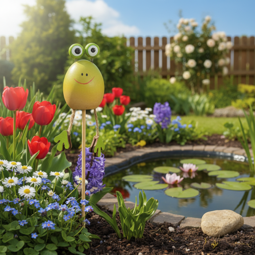 Artículo Estacas decorativas con forma de rana para macetas, ideales para decorar en primavera o verano, 34 cm, 6 unidades.