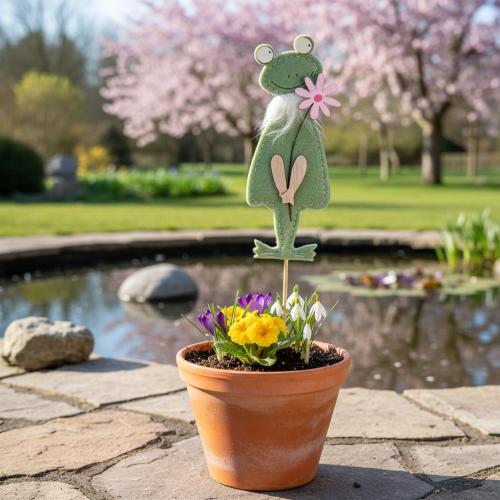 Artículo Estacas decorativas de fieltro con forma de rana para plantas – Estacas con forma de resorte para flores y arreglos florales, 10 cm, 12 unidades