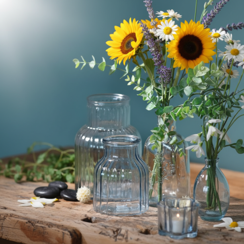 Artículo Jarrones de flores de cristal con diseño de ranuras azul Ø11cm H14.5cm 2uds
