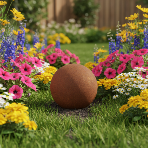 Artículo Elemento decorativo esférico color óxido para diseño de jardín rústico, 14 cm, 2 piezas
