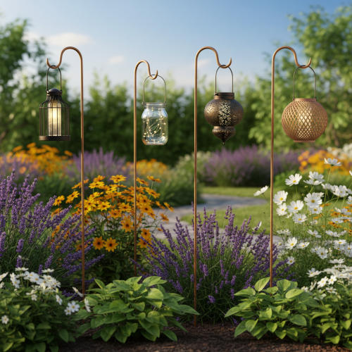 Artículo Barra con gancho, adorno decorativo de metal para jardín color óxido, 80 cm de alto, 3 piezas