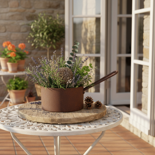 Maceta de metal, jardinera, bandeja color óxido, artículo decorativo, Ø20cm H11cm | Floristik24.es