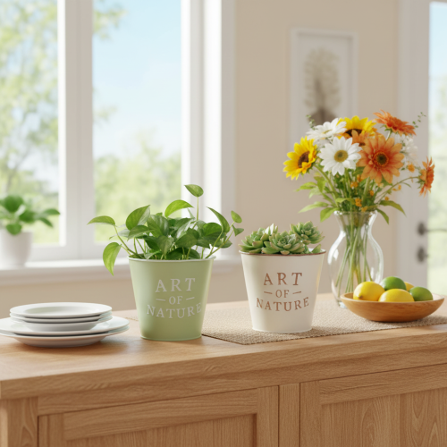 Maceta Art of Nature con letras, decoración para alféizar y salón, 15 cm, 2 unidades | Floristik24.es