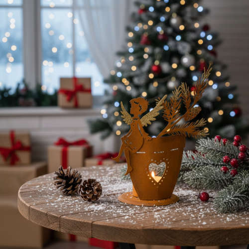 Portavelas navideño, decoración de ángel, decoración de óxido, Ø8cm H18cm | Floristik24.es
