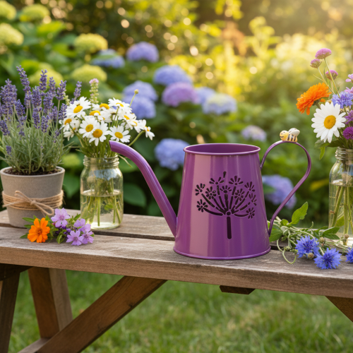 Regadera decorativa, metal morado, diseño bohemio, diseño de diente de león, 12 cm de alto, 2 piezas | Floristik24.es