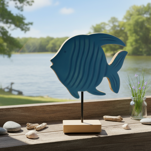 Figura de pez de madera, decoración marítima, decoración de mesa hecha a mano para salón, 22cm | Floristik24.es