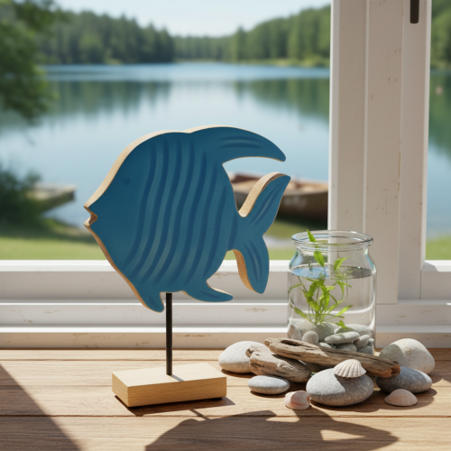 Figura de pez de madera, decoración marítima, decoración de mesa hecha a mano para salón, 22cm | Floristik24.es