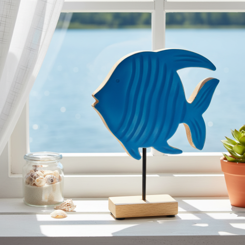 Figura de pez de madera, decoración marítima, decoración de mesa hecha a mano para salón, 22cm | Floristik24.es