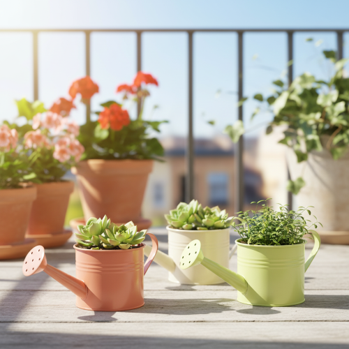 Juego de regaderas decorativas en tonos pastel salmón, verde y verde amarillento - maceta de metal Ø11cm H10cm, 8 piezas | Floristik24.es