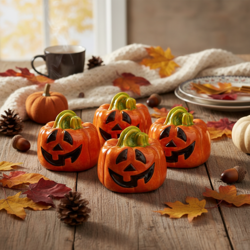 Figura decorativa de calabaza de cerámica para otoño y Halloween, 8 cm. | Floristik24.es