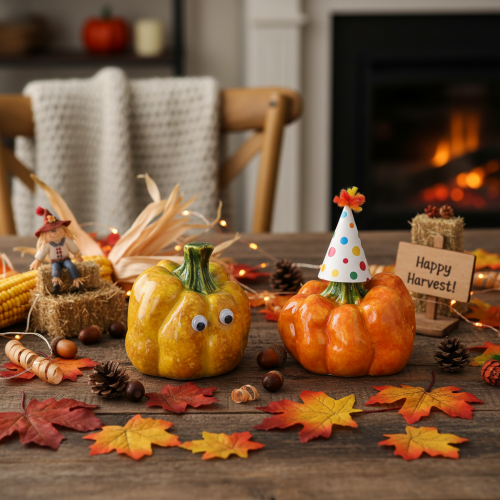 Figura de calabaza para decoración de mesa otoñal, decoración de otoño, 10 cm, 2 piezas | Floristik24.es