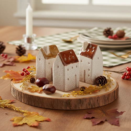 Juego de casas miniatura decorativas de cerámica, decoración de mesa, 9 cm, 3 piezas | Floristik24.es