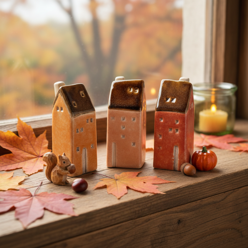 Miniatura decorativa de casa de cerámica para alféizar de ventana, 10 cm, 3 piezas | Floristik24.es