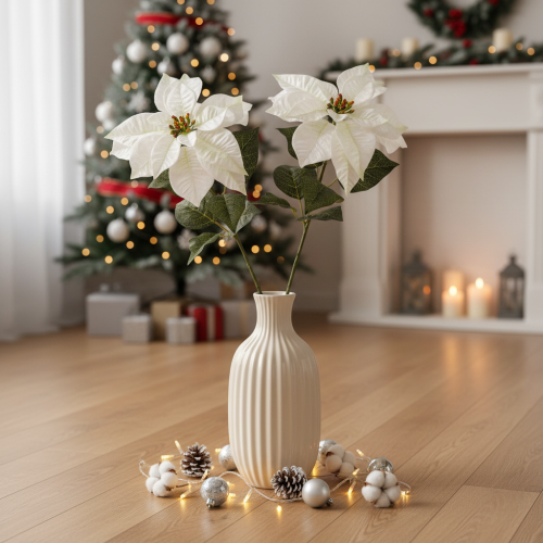 Flor de Pascua blanca artificial, decoración de rama florida grande, 65 cm, 2 piezas | Floristik24.es