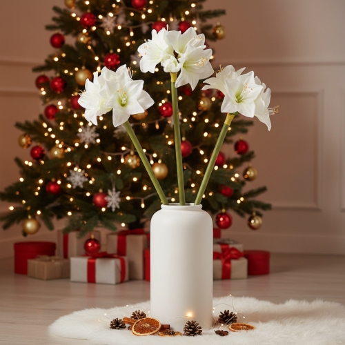 Flor artificial de amarilis, blanca, con tallo, Adviento y Navidad, 50 cm | Floristik24.es