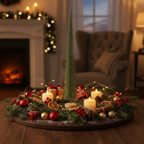 Árbol de Navidad artificial con base de madera para decoración navideña, 80 cm. | Floristik24.es