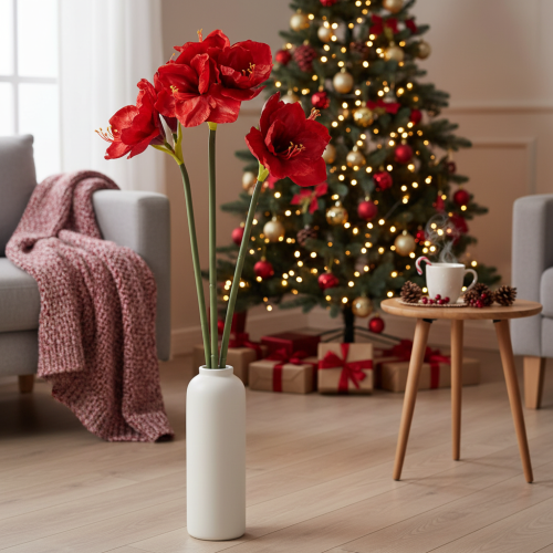 Flor de amarilis artificial, roja, de tallo largo, para jarrón y arreglos florales, 77 cm. | Floristik24.es